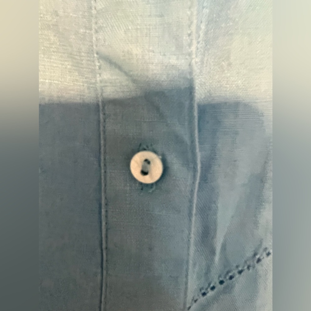 Anne Carson 100% Linen Aqua Blue Button Down 3/4 Sleeve Embellished size M - Picture 6 of 13